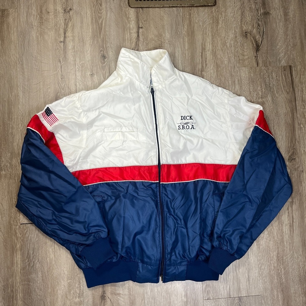VTG King Louie Windbreaker USA Full Zip Pro Fit Large Full Zip Red White Blue